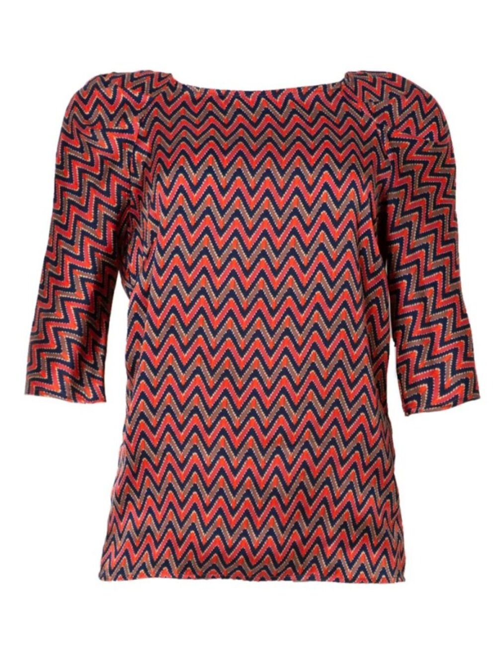 Zara Geometric Blue and Red ZigZag Blouse